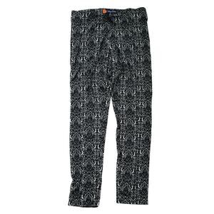 Indigo Poppy Jacquard Knit Leggings Women's 10 Black and White Thick Floral Chic
